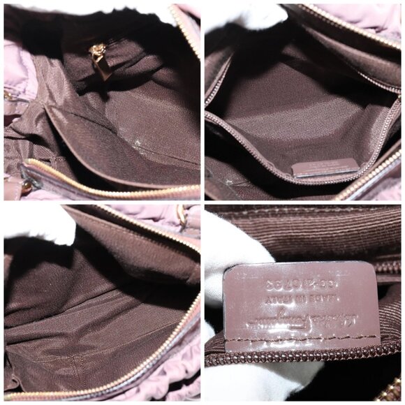 Salvatore Ferragamo Vala Hand Bag Nylon Enamel 2way Purple Silver Auth 138874 - Picture 3 of 16